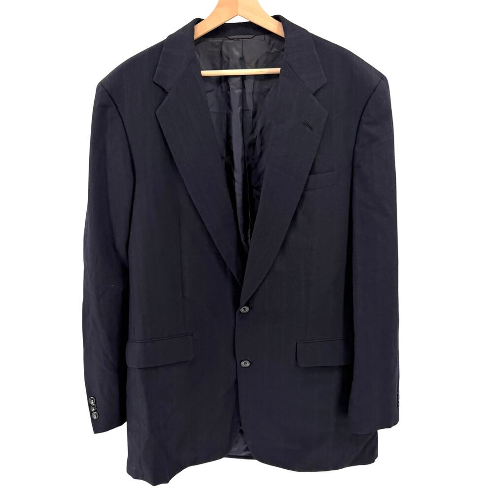 Vintage 80s Norman Hilton for Barneys Navy 100% Wool Pinstripe Blazer Jacket